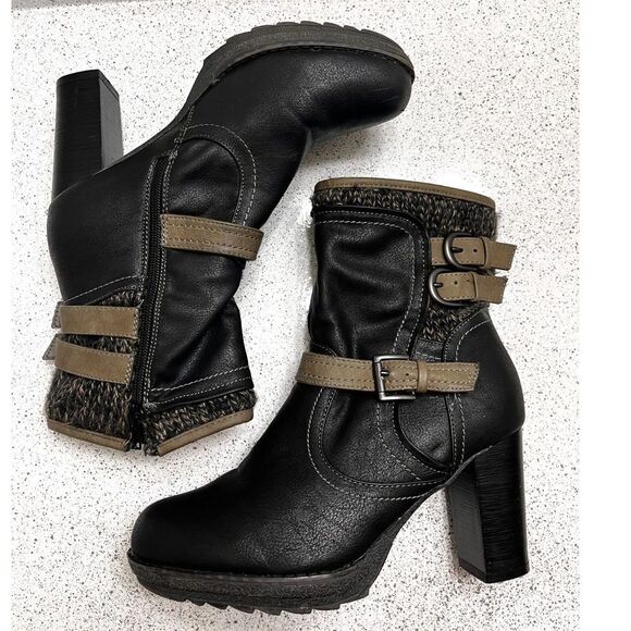 Women's Muk Luks Mariah Black Faux Fur Mid Calf Heel Boots Size 9 - Picture 1 of 12